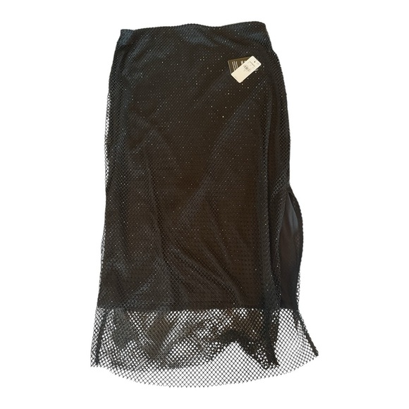 NWT Express Super High Waisted Rhinestone Mesh Midi Pencil Skirt Sz M Black - Picture 4 of 4